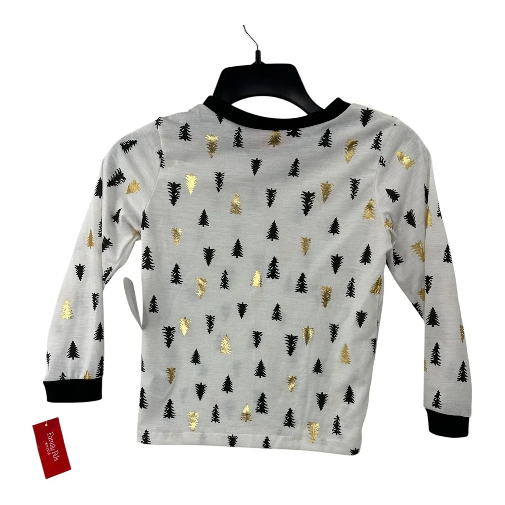 Family PJs Christmas‎ Tree Pajama Top Gold Accent Holiday Kids Size S (6/7)